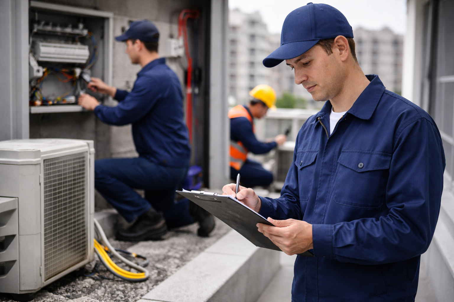Persona dando mantenimineto electrico